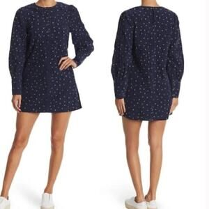 Something Navy Edie Corduroy Long Sleeve Mini Dress size Small Navy Blue Floral